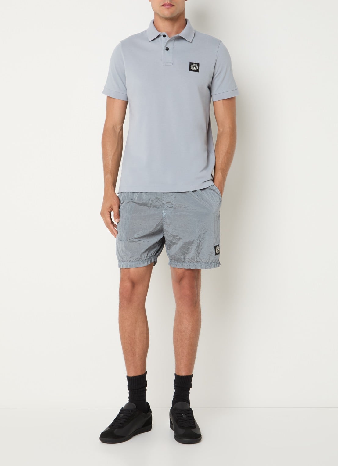 Stone Island S0017 slim fit polo van piqué katoen met logo - voorkant 2 donkerblauw
