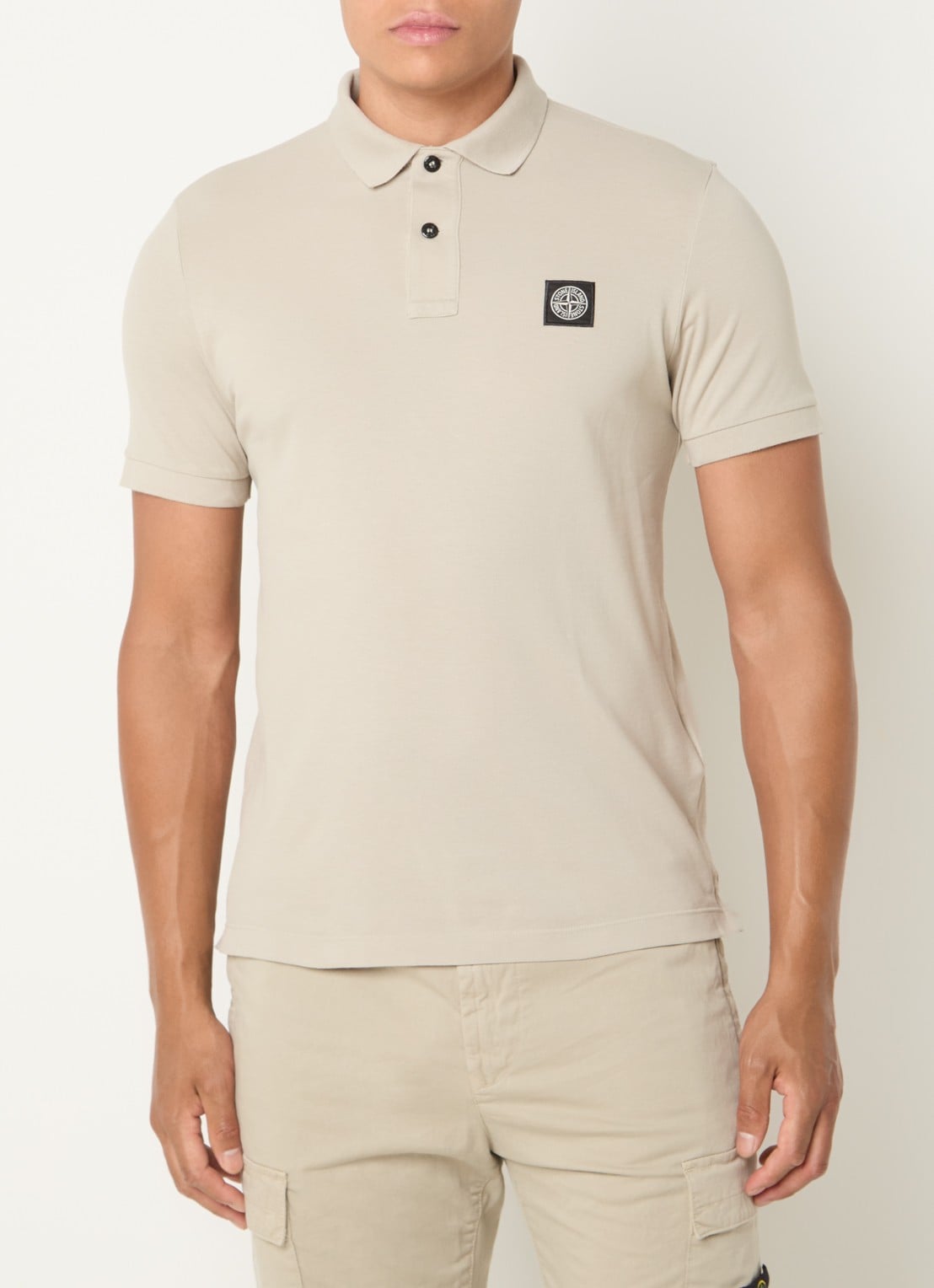 Stone Island S0017 slim fit polo van piqué katoen met logo - detail 3 zand
