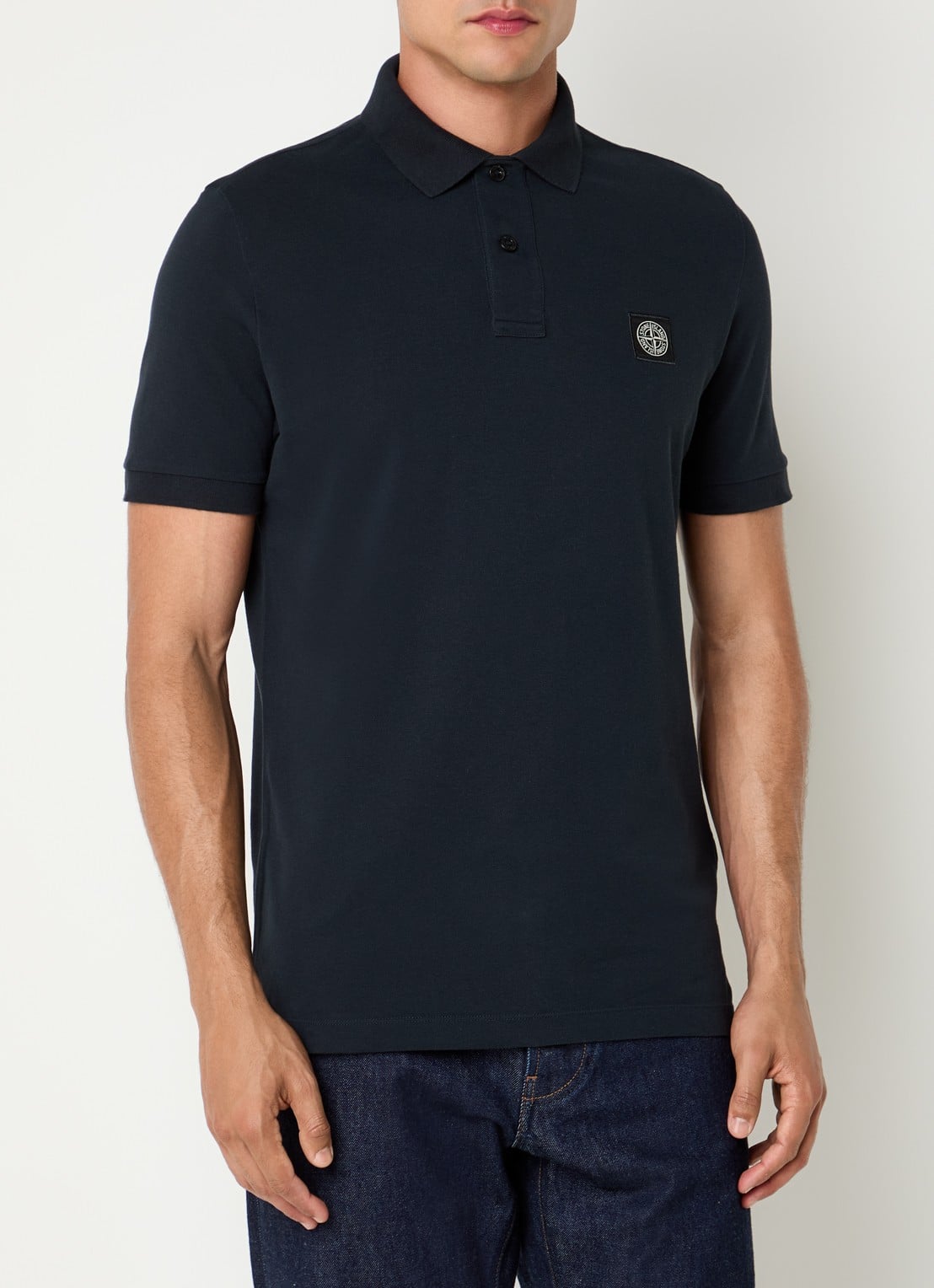 Stone Island S0017 slim fit polo van piqué katoen met logo - detail 2 roze