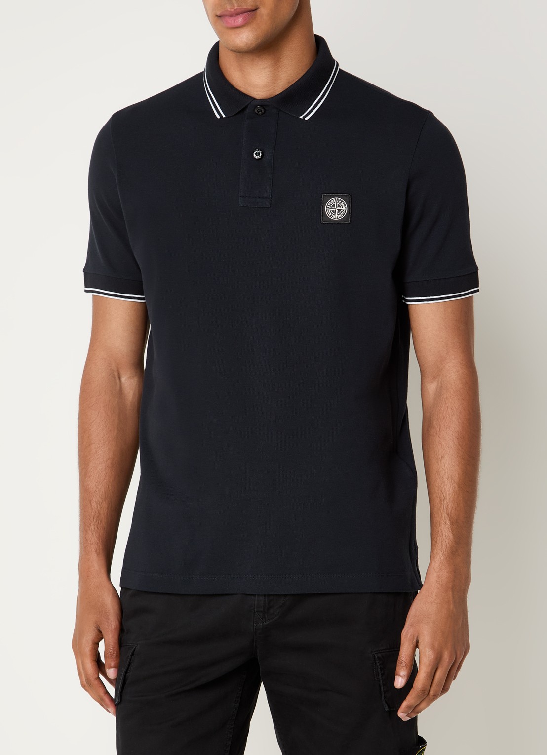 Stone Island S0018 regular fit polo met logoborduring - detail donkerblauw