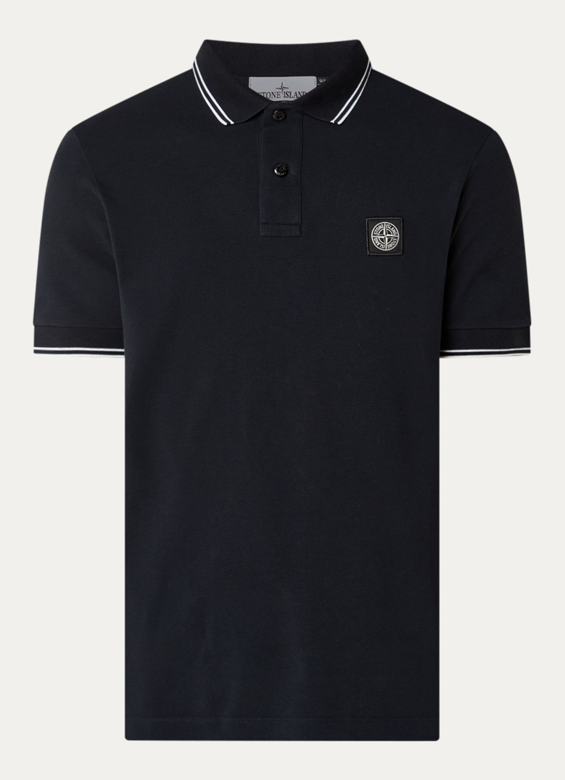 Stone Island S0018 regular fit polo met logoborduring - voorkant 3 donkerblauw
