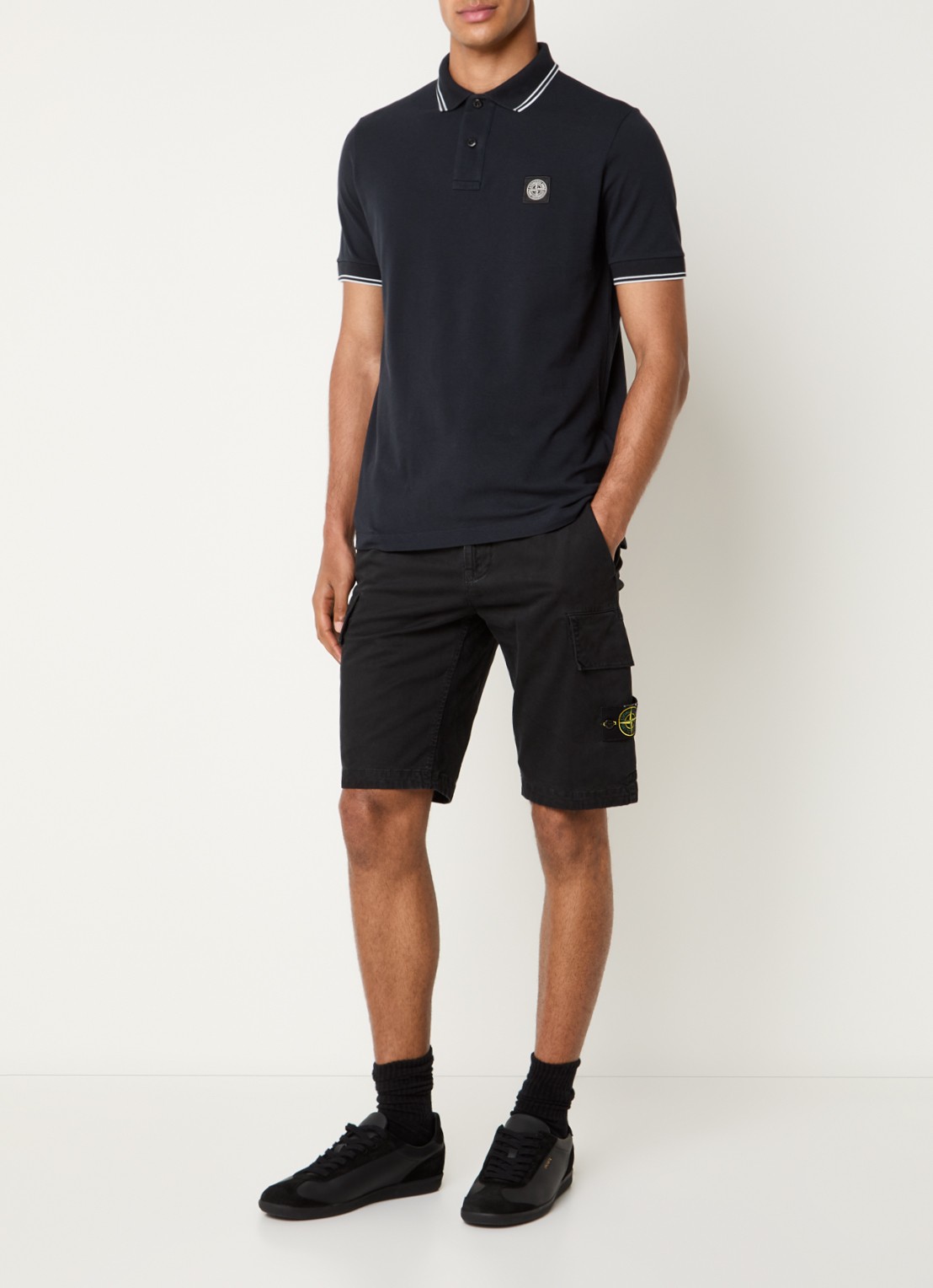 Stone Island S0018 regular fit polo met logoborduring - voorkant 4 donkerblauw