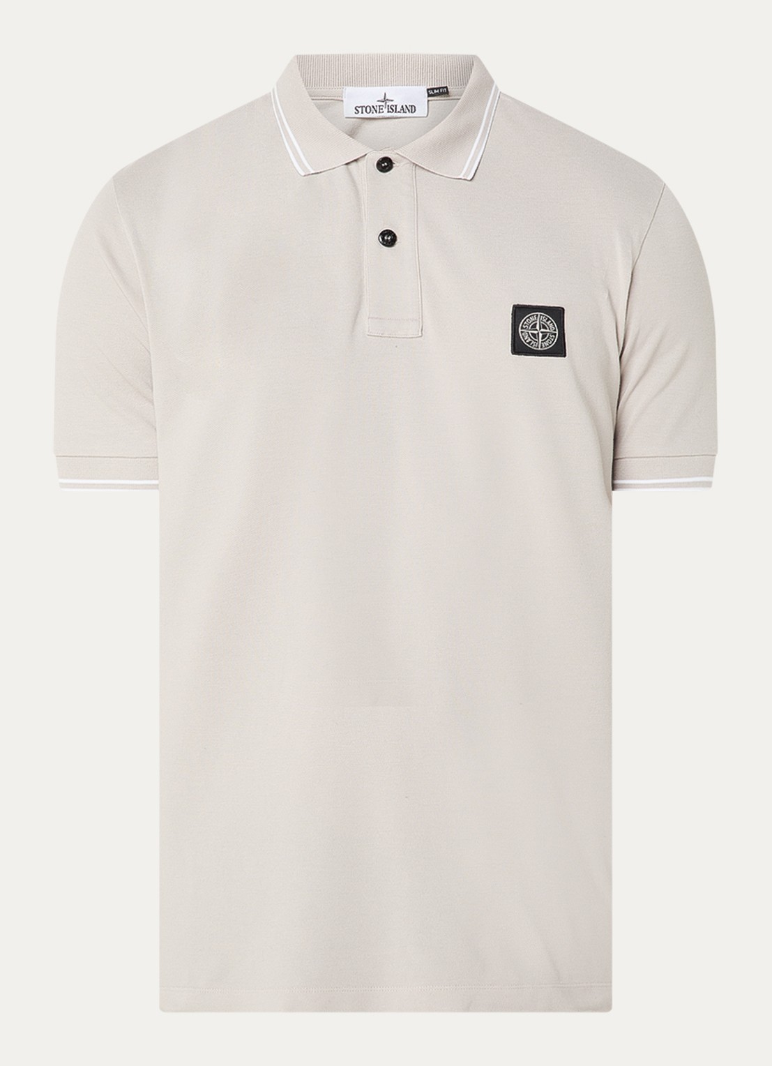 Stone Island S0018 slim fit polo van piqué katoen met logoborduring - voorkant beige