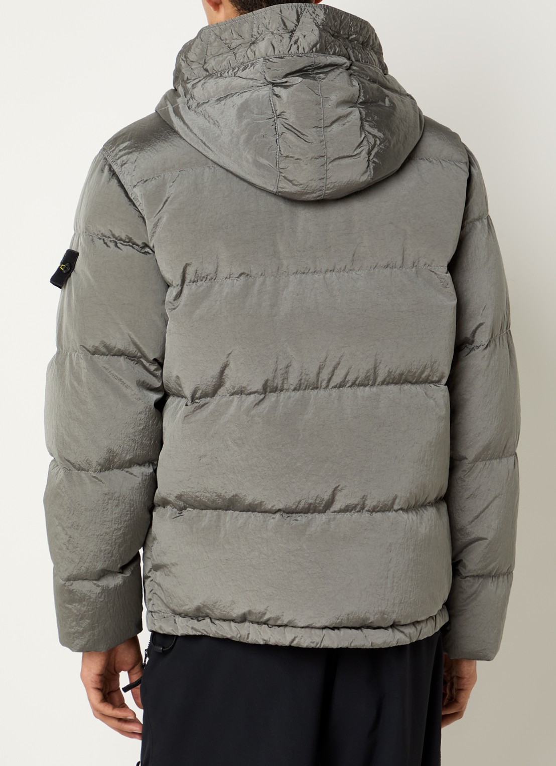 Stone Island S0019 puffer jack met capuchon en donsvulling - achterkant grijs