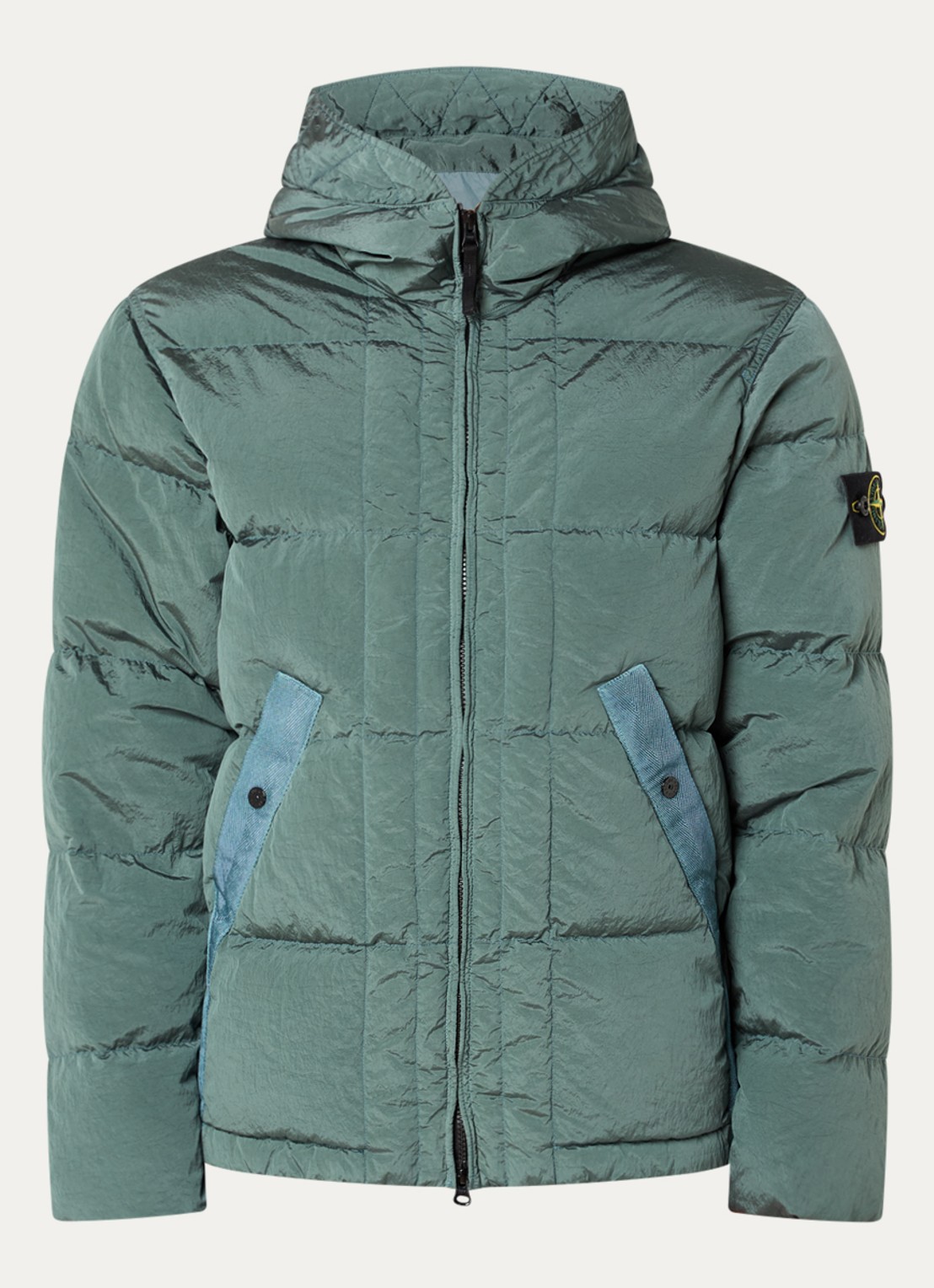 Stone Island S0019 puffer jack met capuchon en donsvulling - voorkant 5 zeegroen