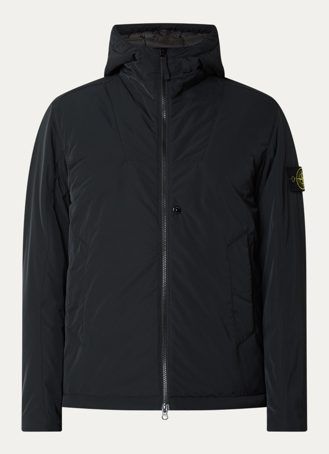 Stone Island S0026 gewatteerd jack met capuchon en steekszakken - voorkant 2 zwart