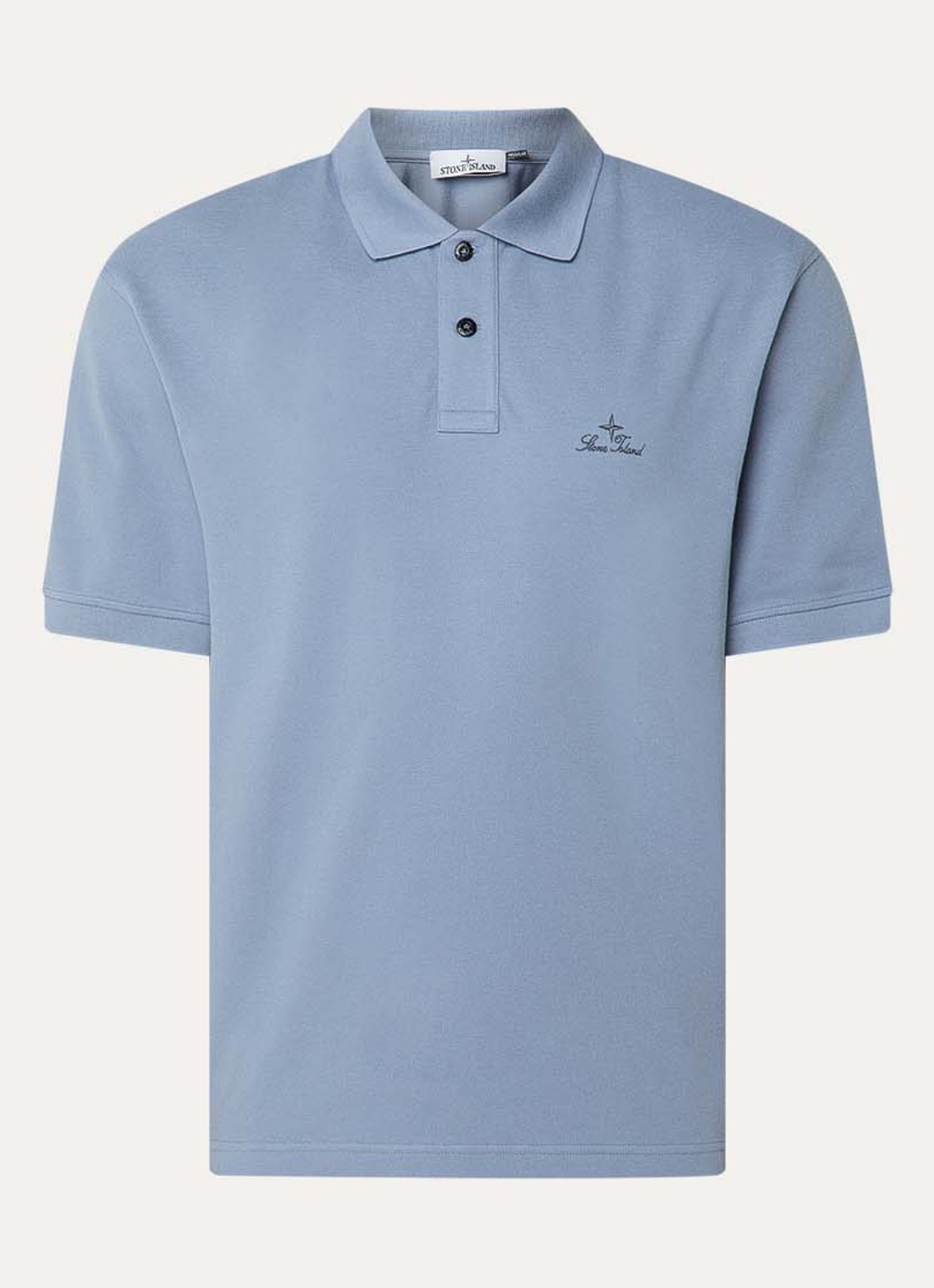Stone Island S0039 regular fit polo met logoborduring - voorkant 2 staalblauw