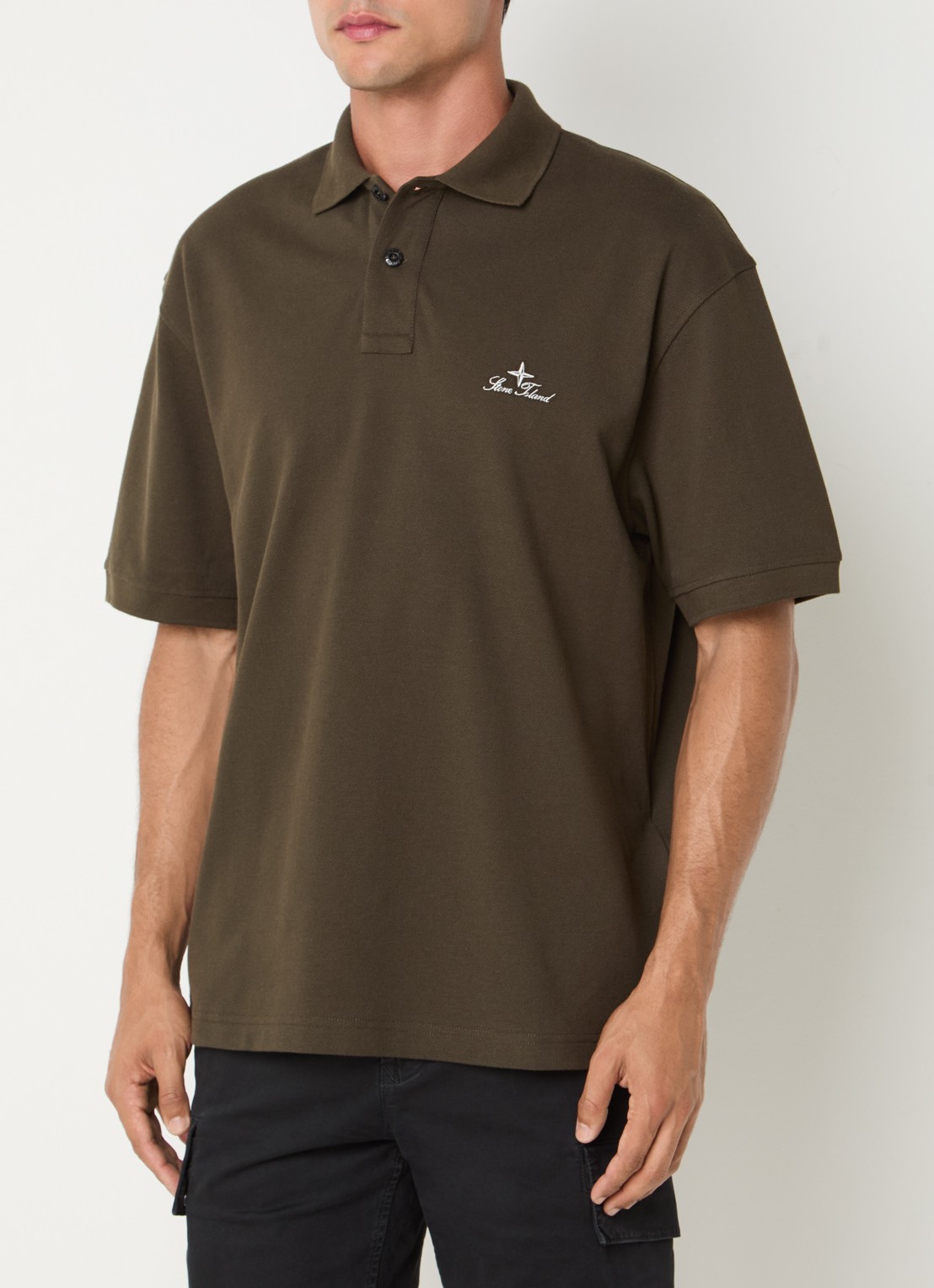 Stone Island S0039 regular fit polo met logoborduring - detail mosgroen