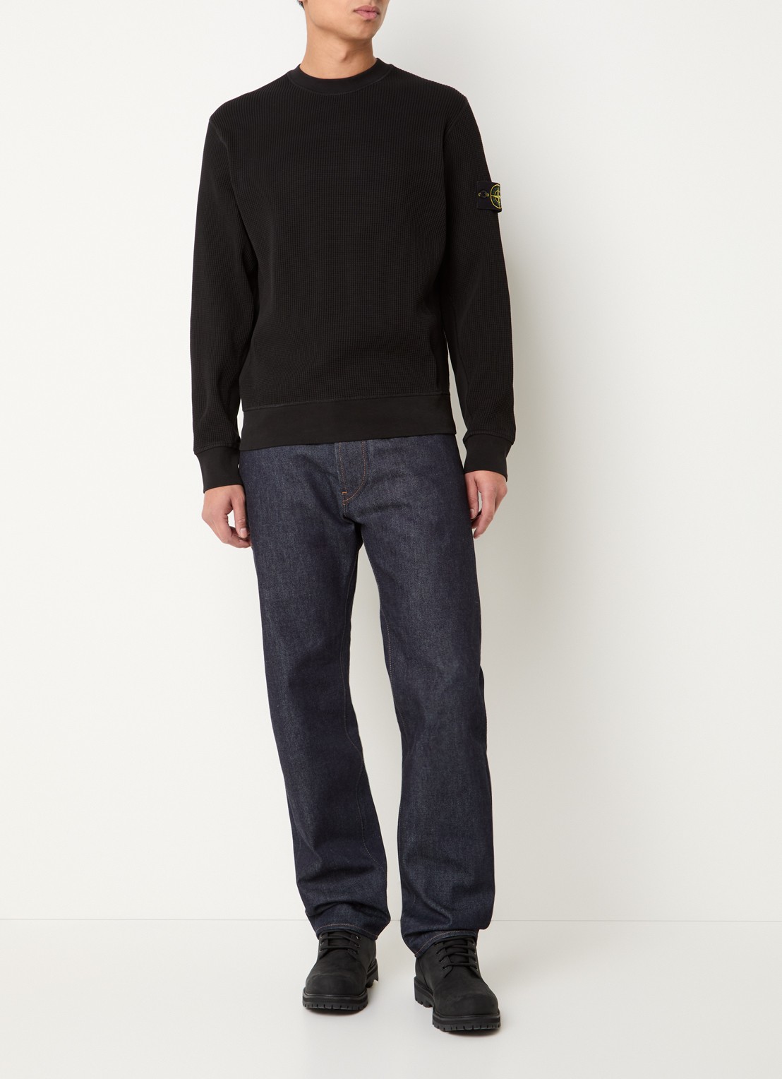 Stone Island S0044 fijngebreide trui met logo - voorkant 3 zwart