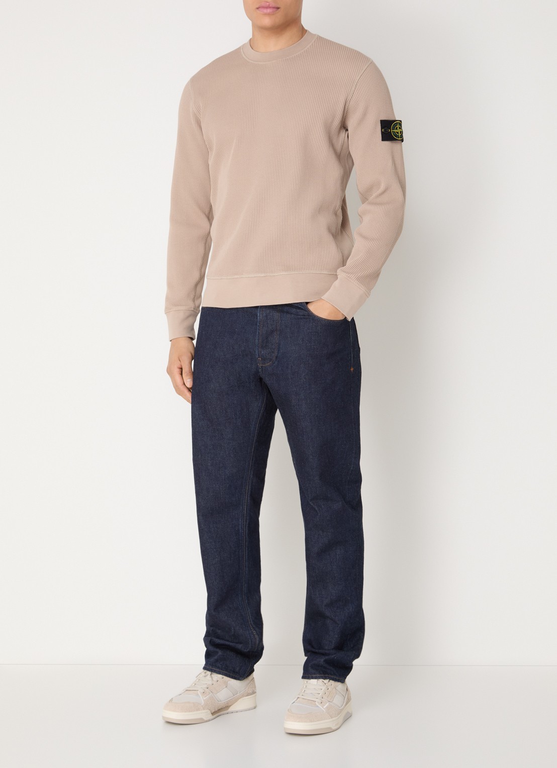 Stone Island S0044 fijngebreide trui met logo - voorkant 2 donkerbeige