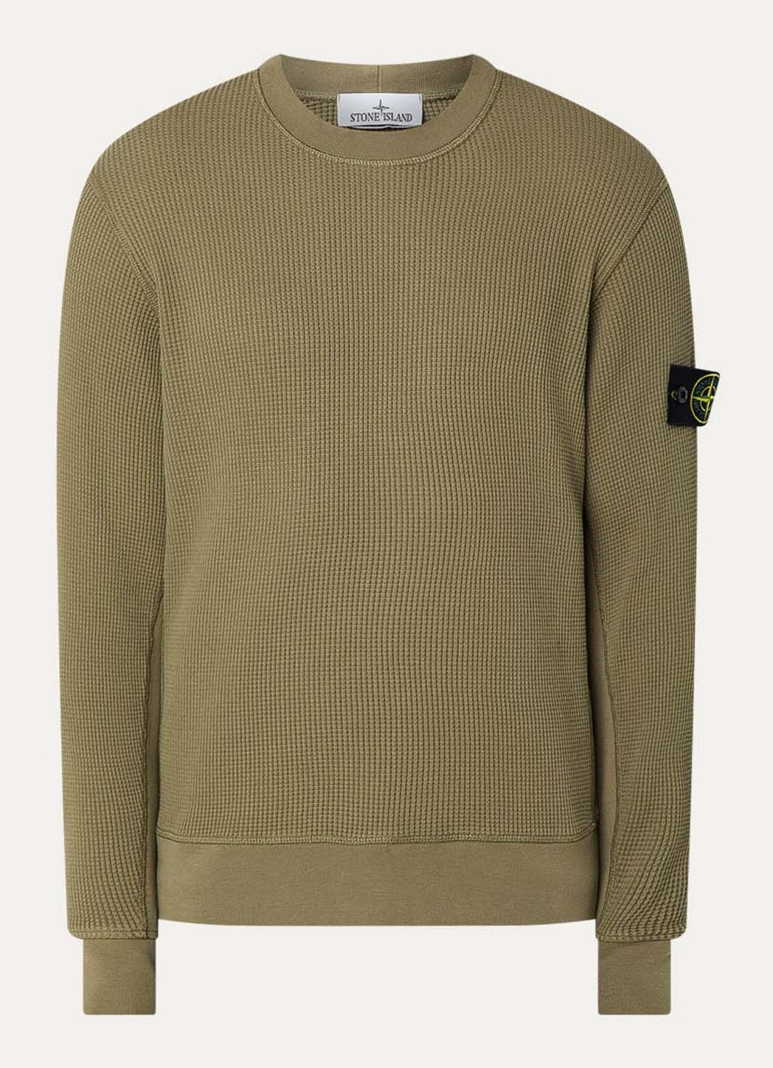 Stone Island S0044 fijngebreide trui met logo - voorkant mosgroen