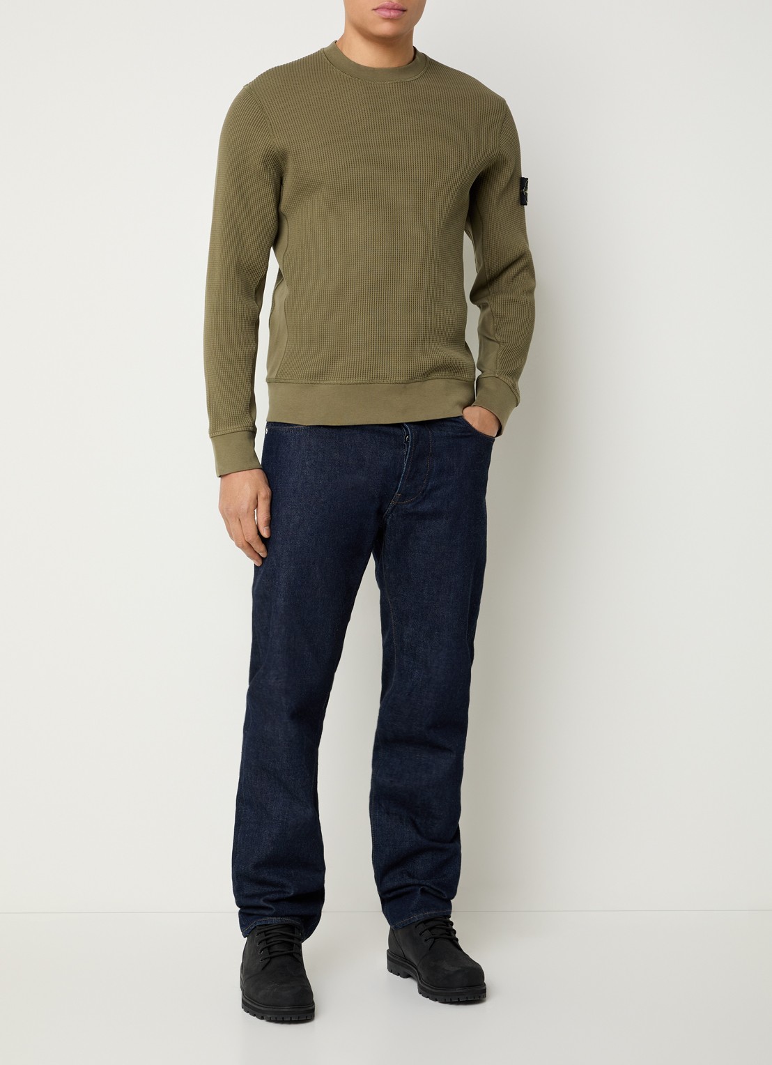 Stone Island S0044 fijngebreide trui met logo - voorkant 2 mosgroen
