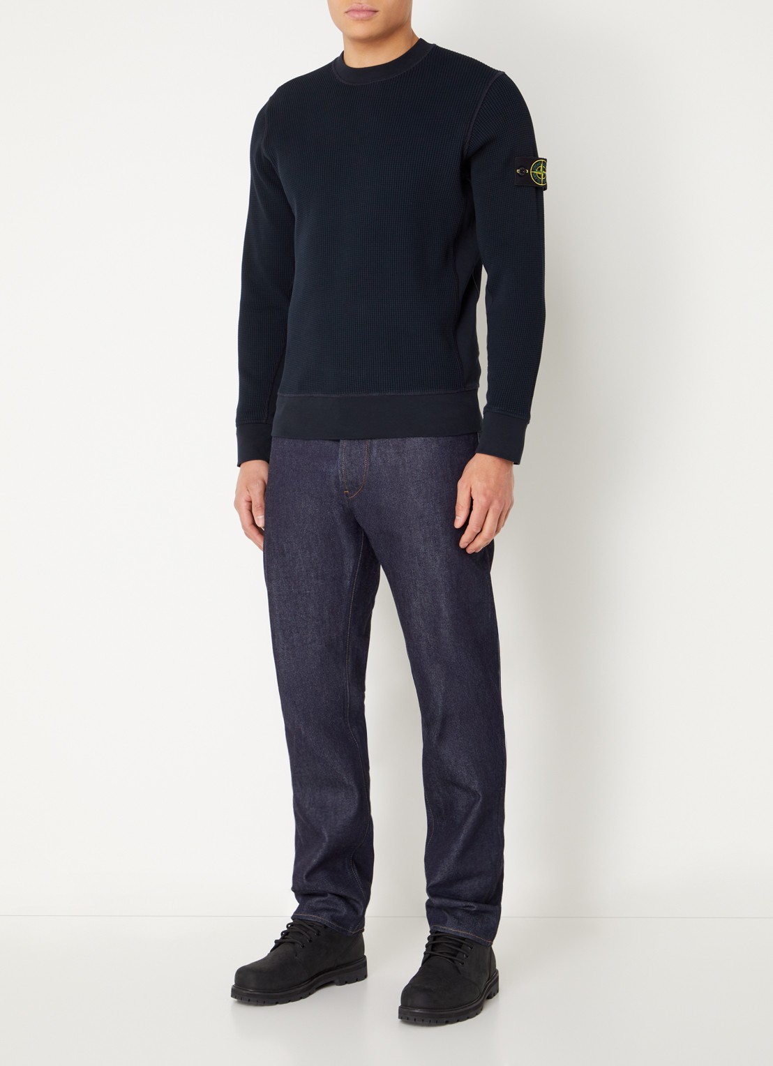 Stone Island S0044 fijngebreide trui met logo - voorkant 2 donkerblauw