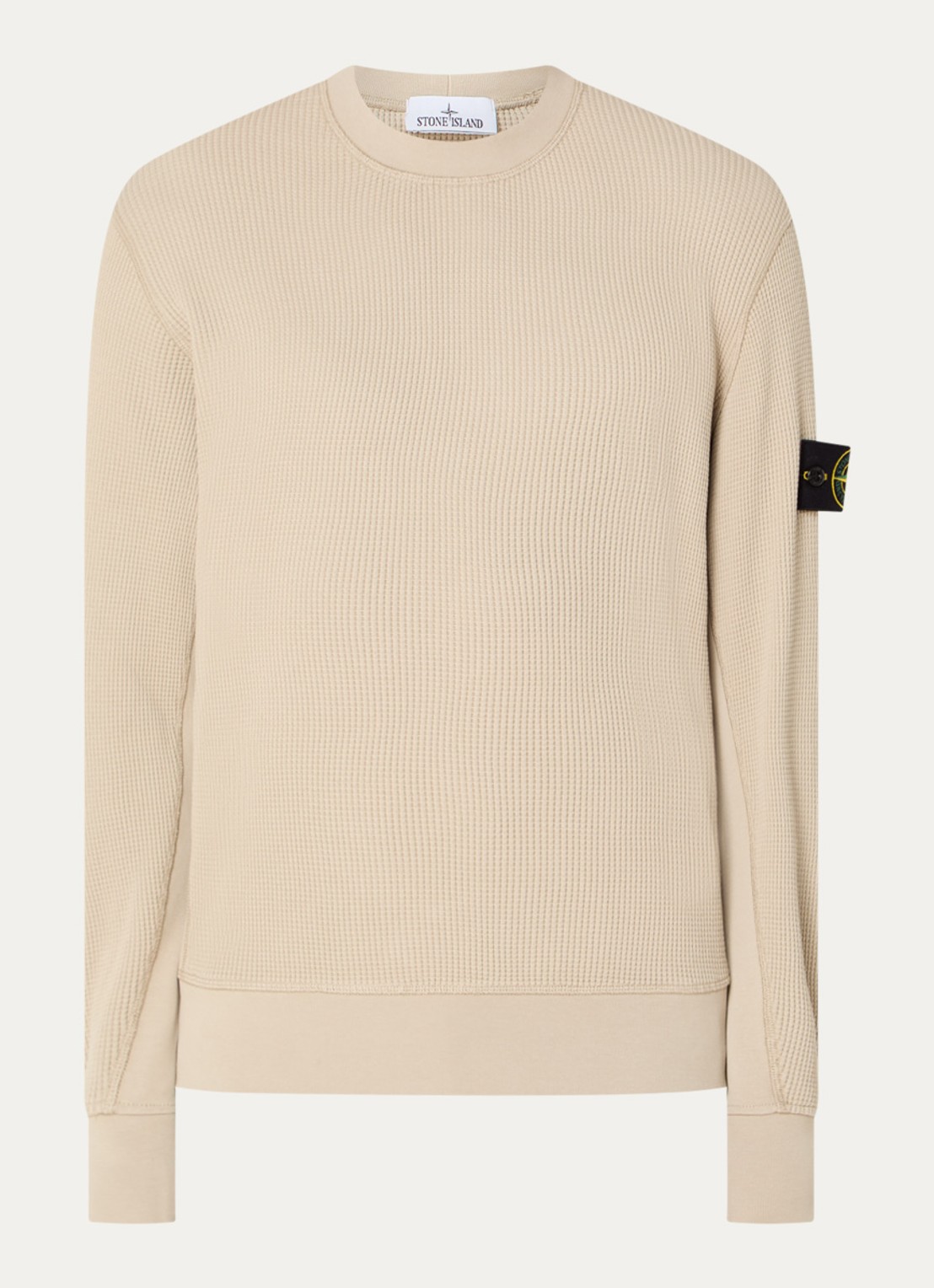 Stone Island S0044 sweater met structuur en logo - voorkant 4 beige