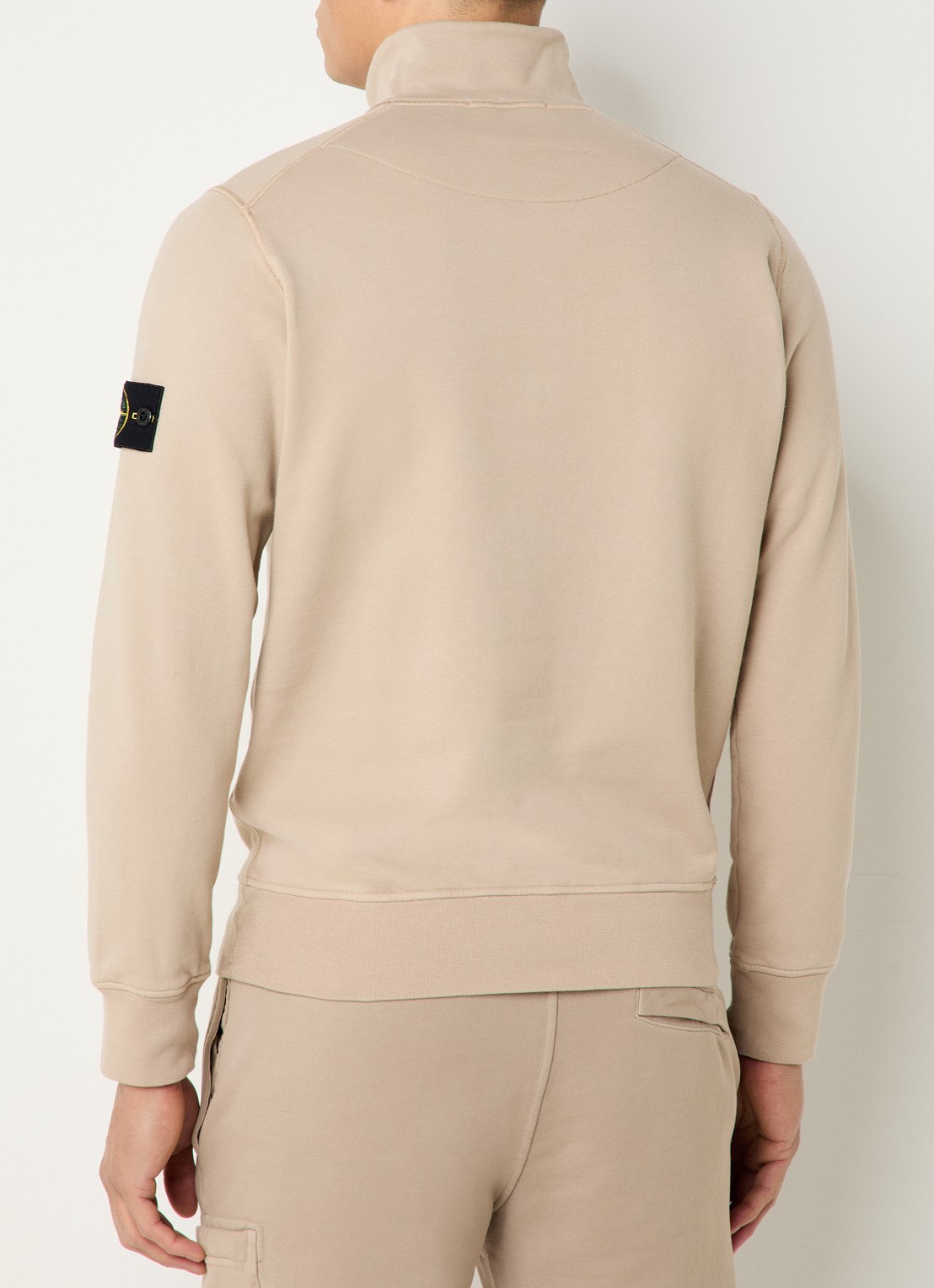 Stone Island S0051 sweater met halve rits en logo - achterkant beige