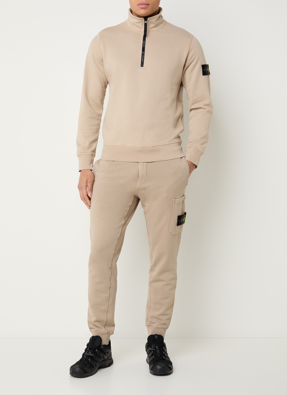 Stone Island S0051 sweater met halve rits en logo - voorkant 5 beige