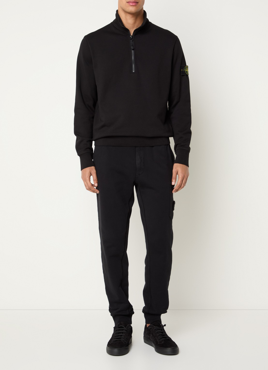 Stone Island S0051 sweater met halve rits en logo - voorkant 5 zwart