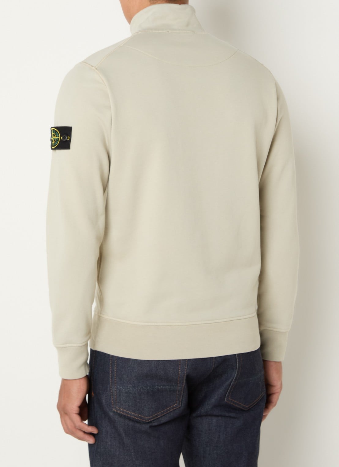 Stone Island S0051 sweater met halve rits en logo - achterkant khaki