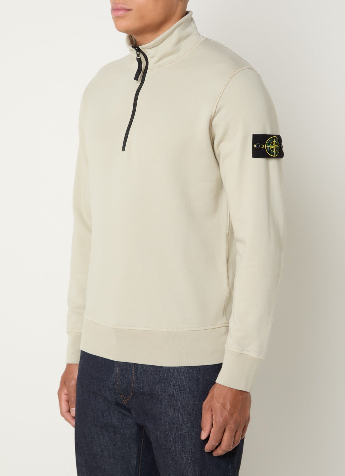Stone Island S0051 sweater met halve rits en logo - detail 4 khaki
