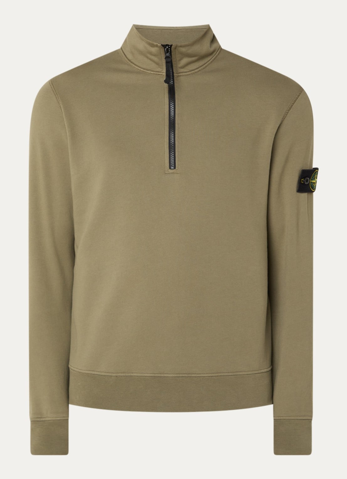 Stone Island S0051 sweater met halve rits en logo - voorkant 4 legergroen