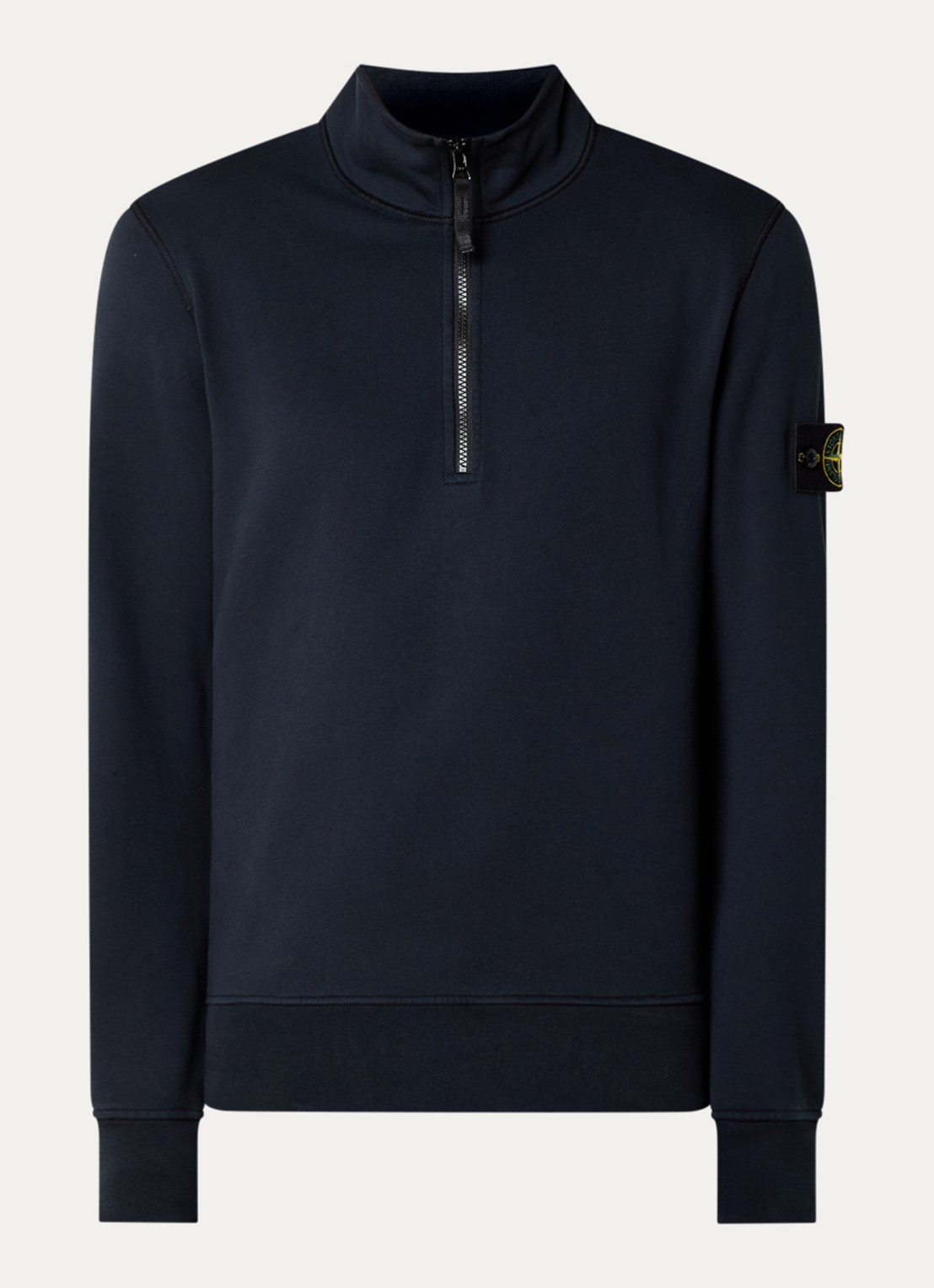 Stone Island S0051 sweater met logo en halve rits - voorkant 2 donkerblauw