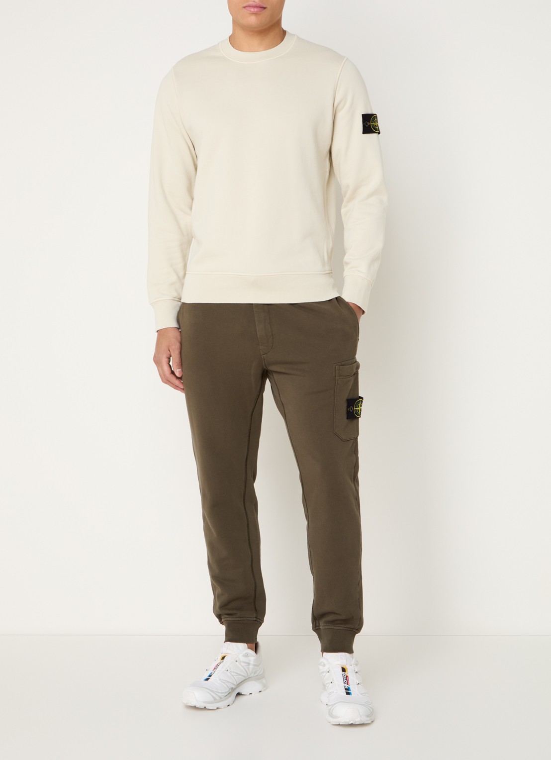 Stone Island S0051 Sweater met logo  - voorkant 3 creme