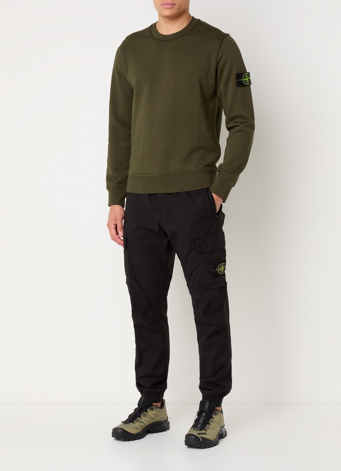 Stone Island S0051 Sweater met logo  - voorkant 5 legergroen