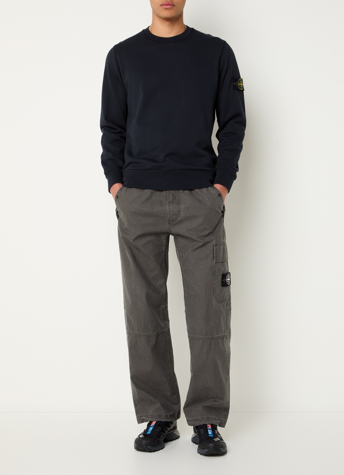Stone Island S0051 Sweater met logo  - voorkant 4 donkerblauw
