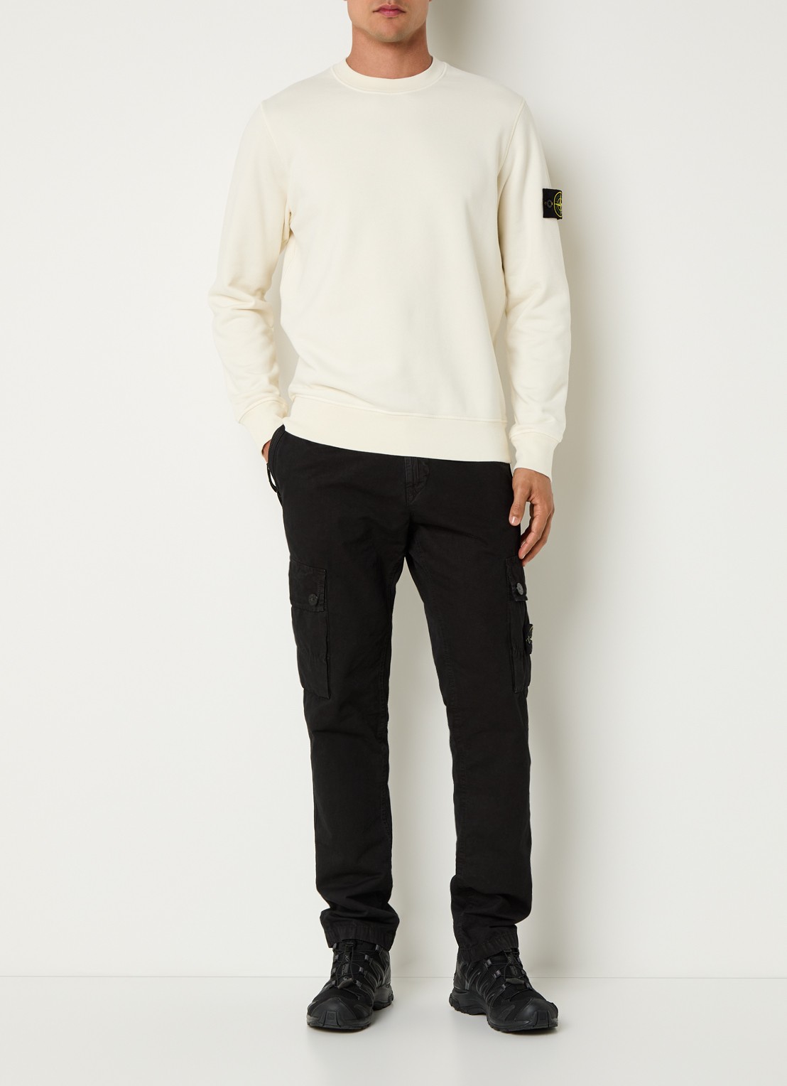 Stone Island S0051 sweater met logo - voorkant 3 gebroken wit