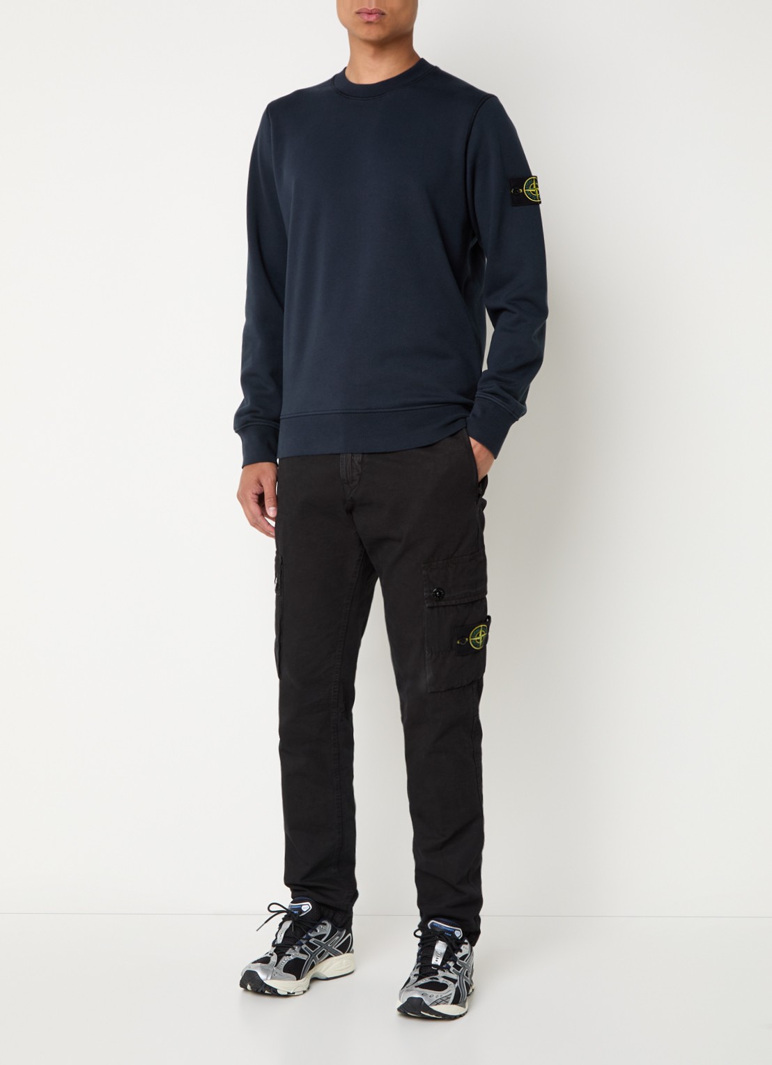 Stone Island S0051 sweater met logo - voorkant 2 donkerblauw