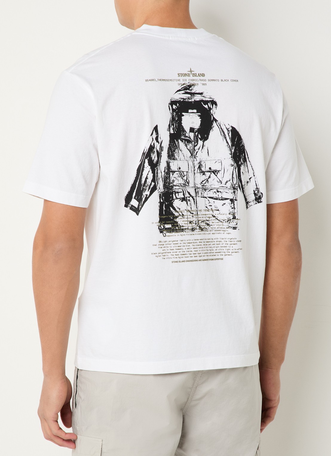 Stone Island S0091 Archivio T-shirt met logo- en backprint - detail wit