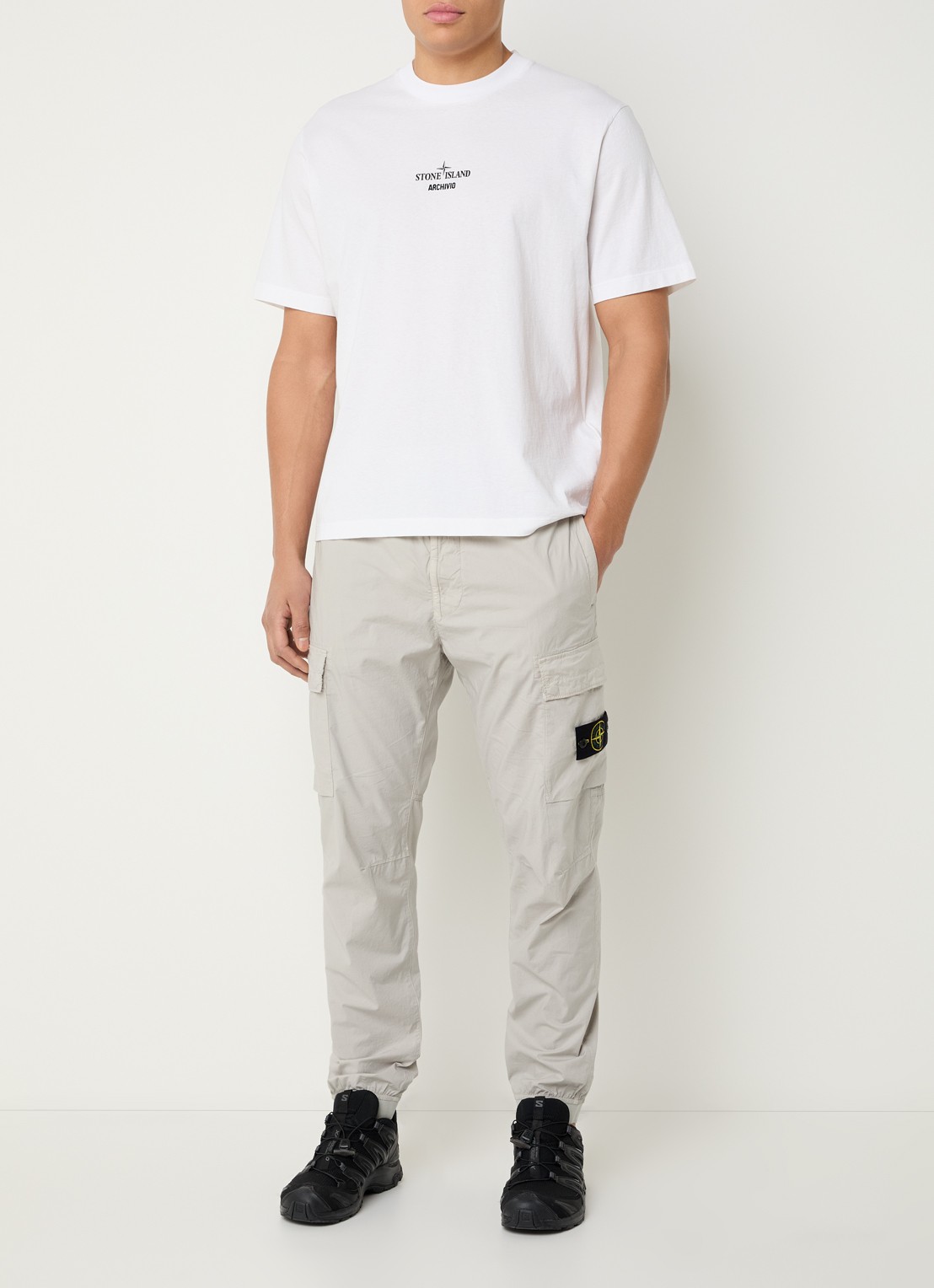 Stone Island S0091 Archivio T-shirt met logo- en backprint - voorkant 4 wit