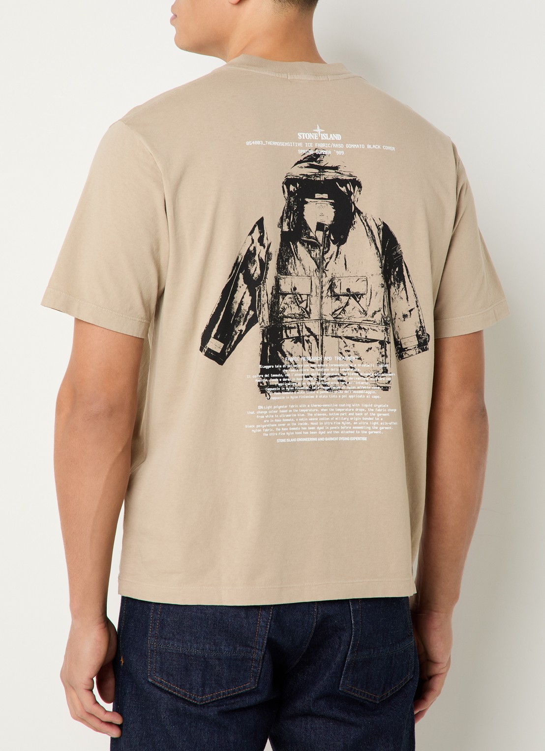 Stone Island S0091 Archivio T-shirt met logo- en backprint - detail beige