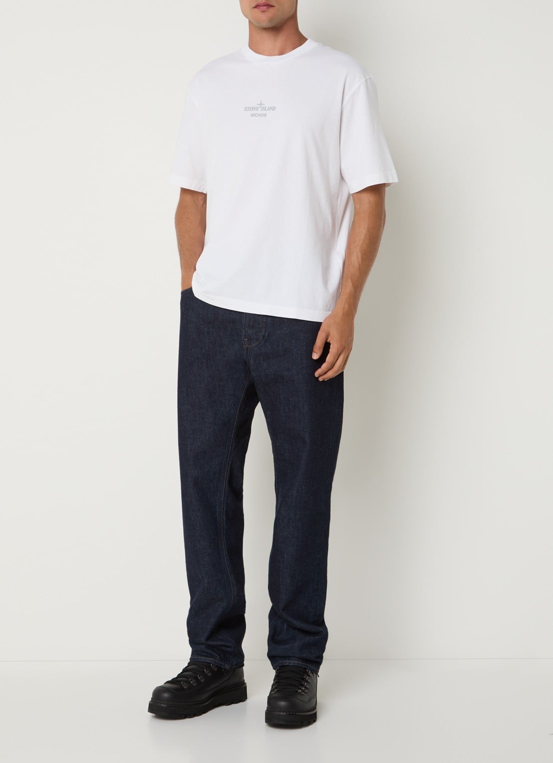 Stone Island S0091 T-shirt met logo- en backprint - voorkant 5 wit