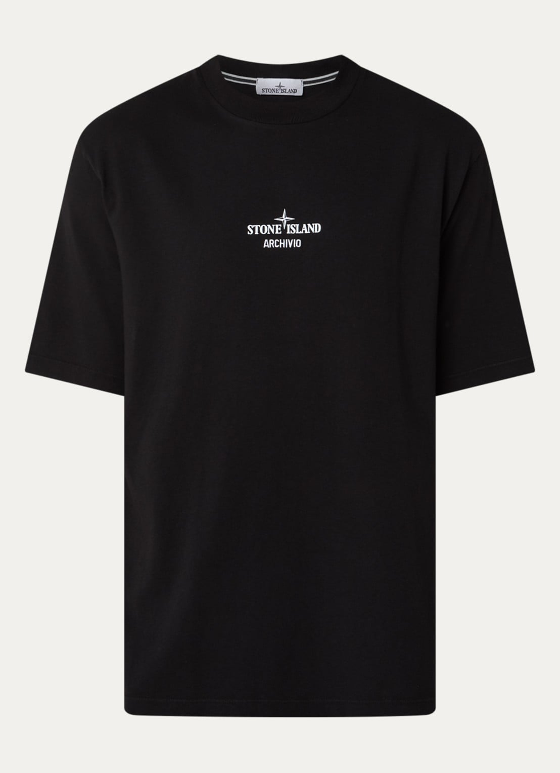 Stone Island S0091 T-shirt met logo- en backprint - voorkant 4 zwart