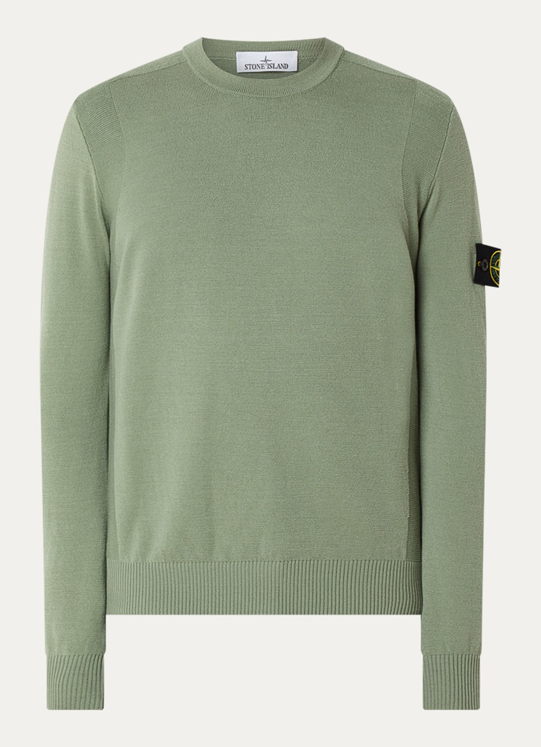 Stone Island S00A1 fijngebreide pullover in scheerwolblend met logo - voorkant 3 olijfgroen