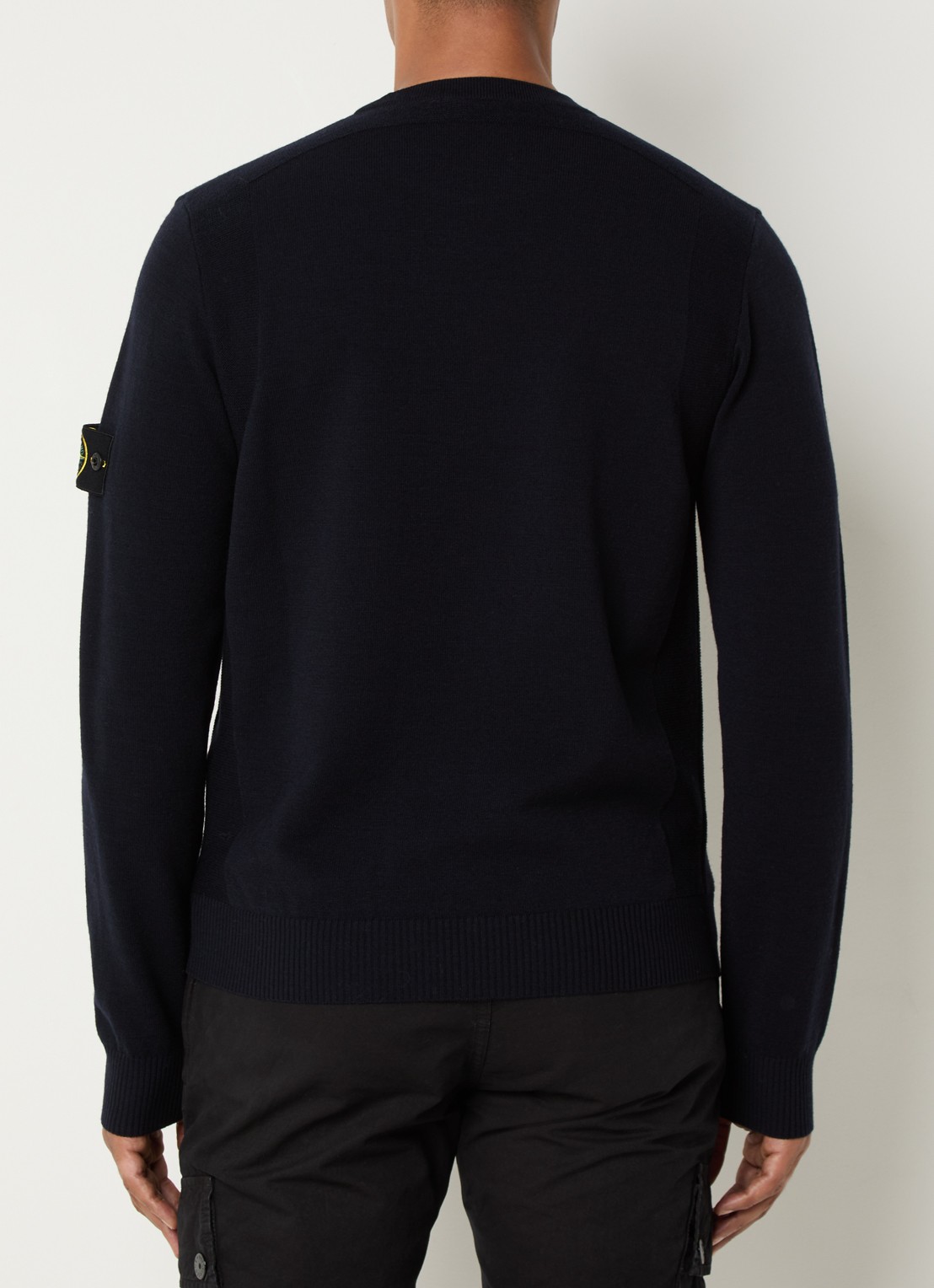 Stone Island S00A1 fijngebreide pullover in scheerwolblend met logo - achterkant donkerblauw