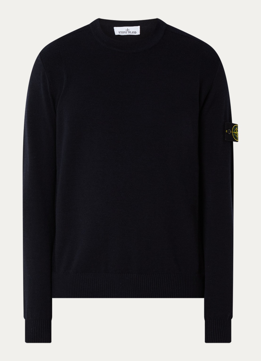 Stone Island S00A1 fijngebreide pullover in scheerwolblend met logo - voorkant 4 donkerblauw