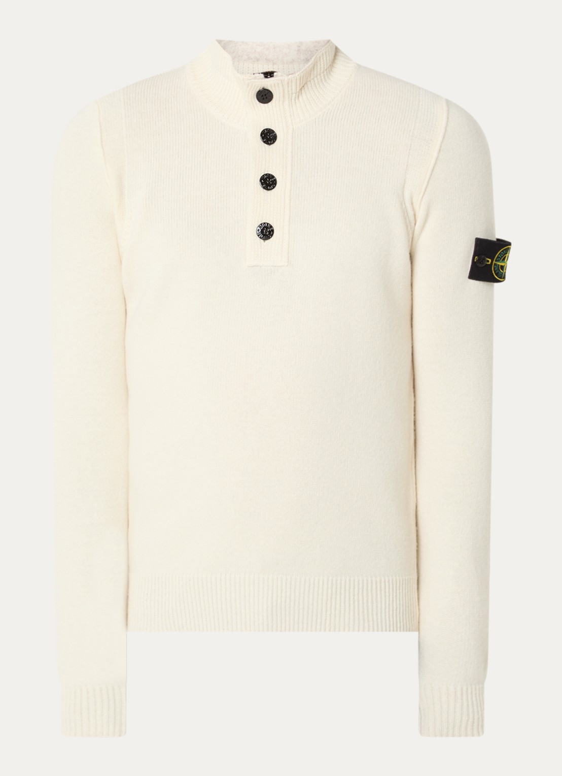 Stone Island S00A3 fijngebreide trui in wolblend met logo - voorkant 3 ivoor
