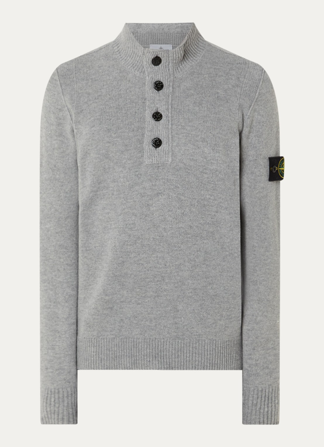 Stone Island S00A3 fijngebreide trui in wolblend met logo - voorkant 4 lichtgrijs
