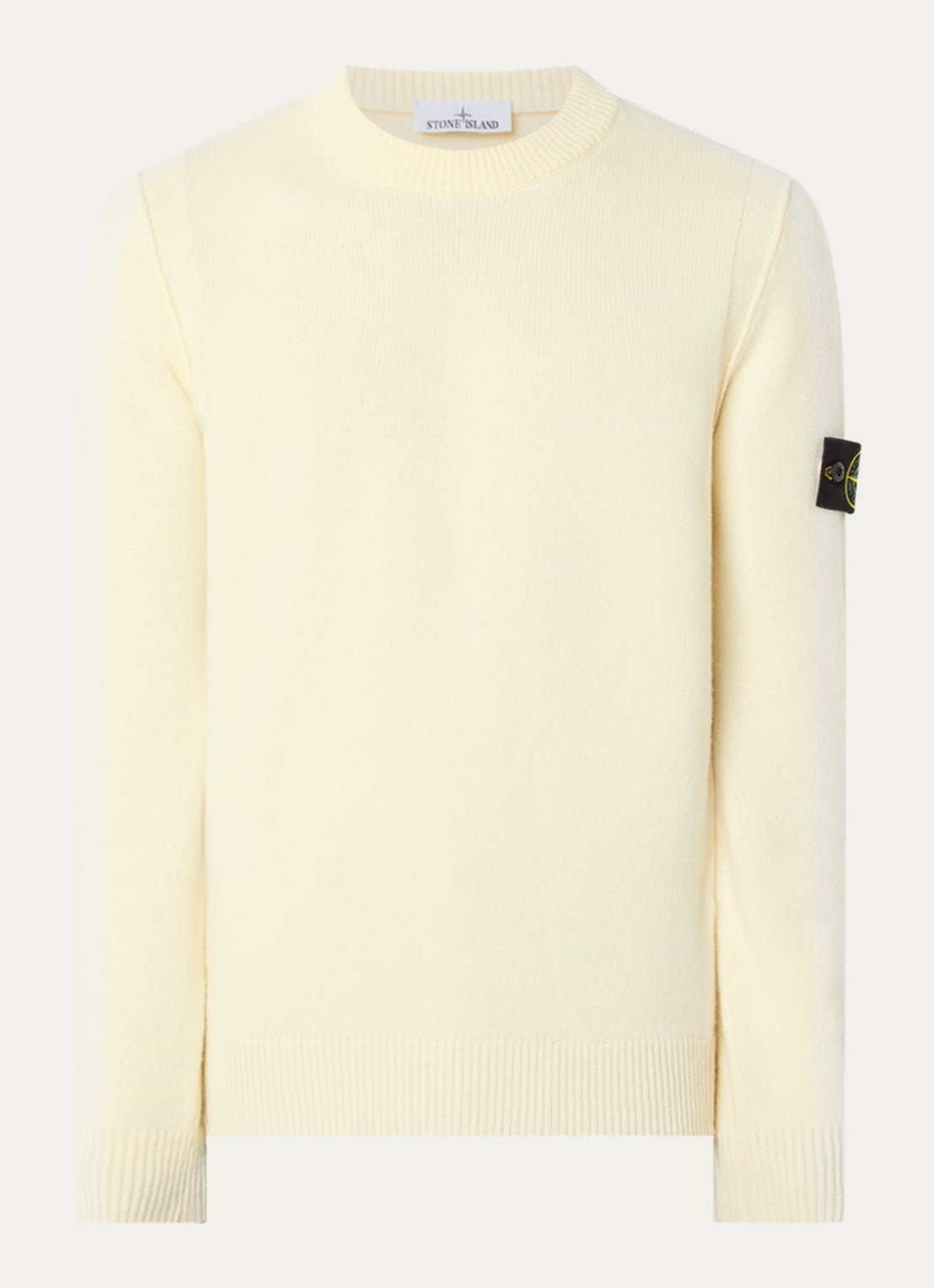 Stone Island S00A3 fijngebreide trui in wolblend met logo - voorkant gebroken wit