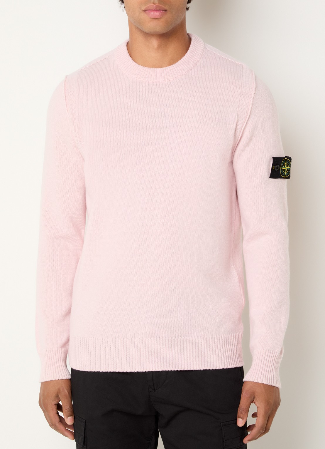 Stone Island S00A3 fijngebreide trui in wolblend met logo - detail 4 lichtroze