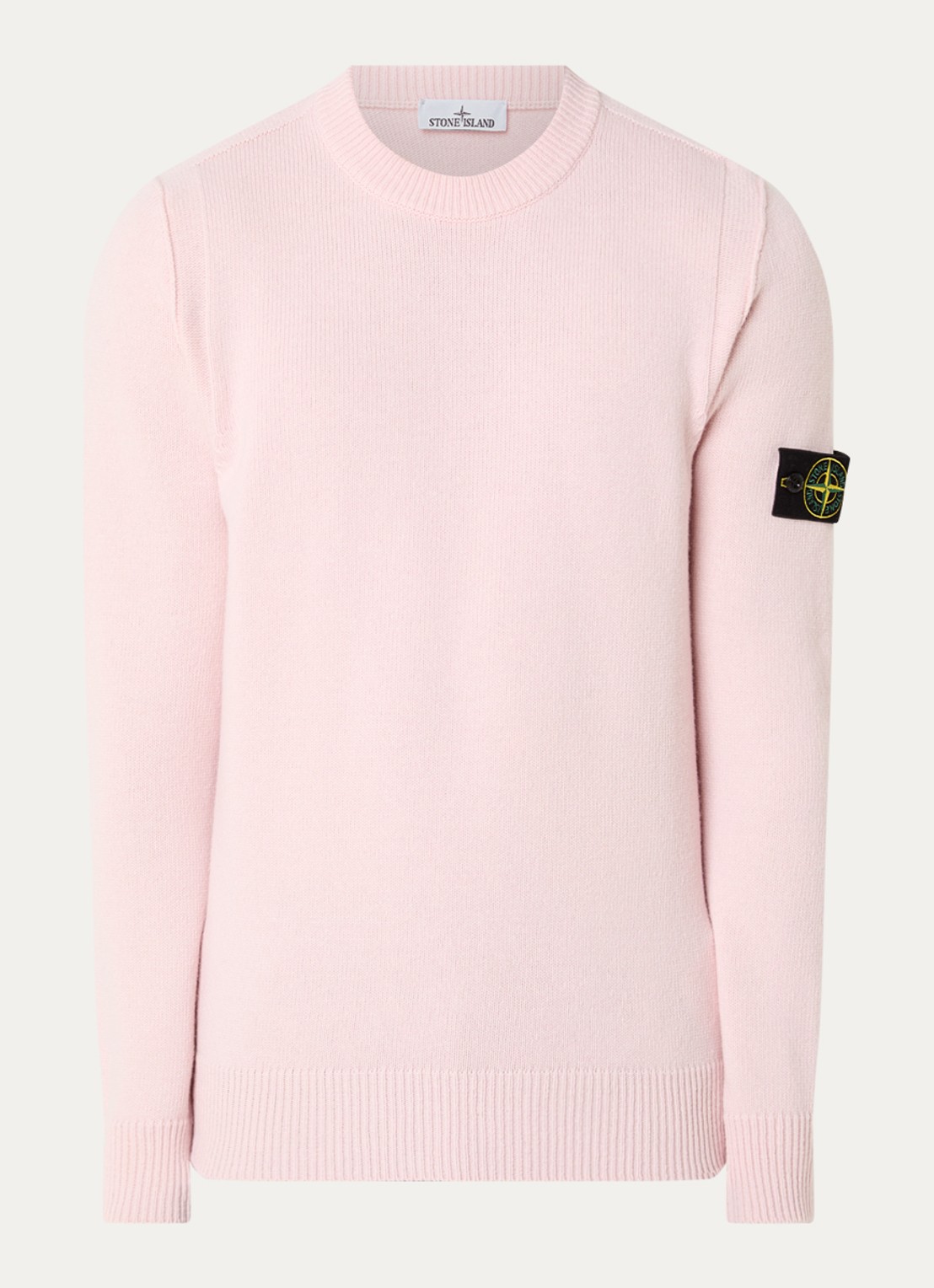 Stone Island S00A3 fijngebreide trui in wolblend met logo - voorkant lichtroze
