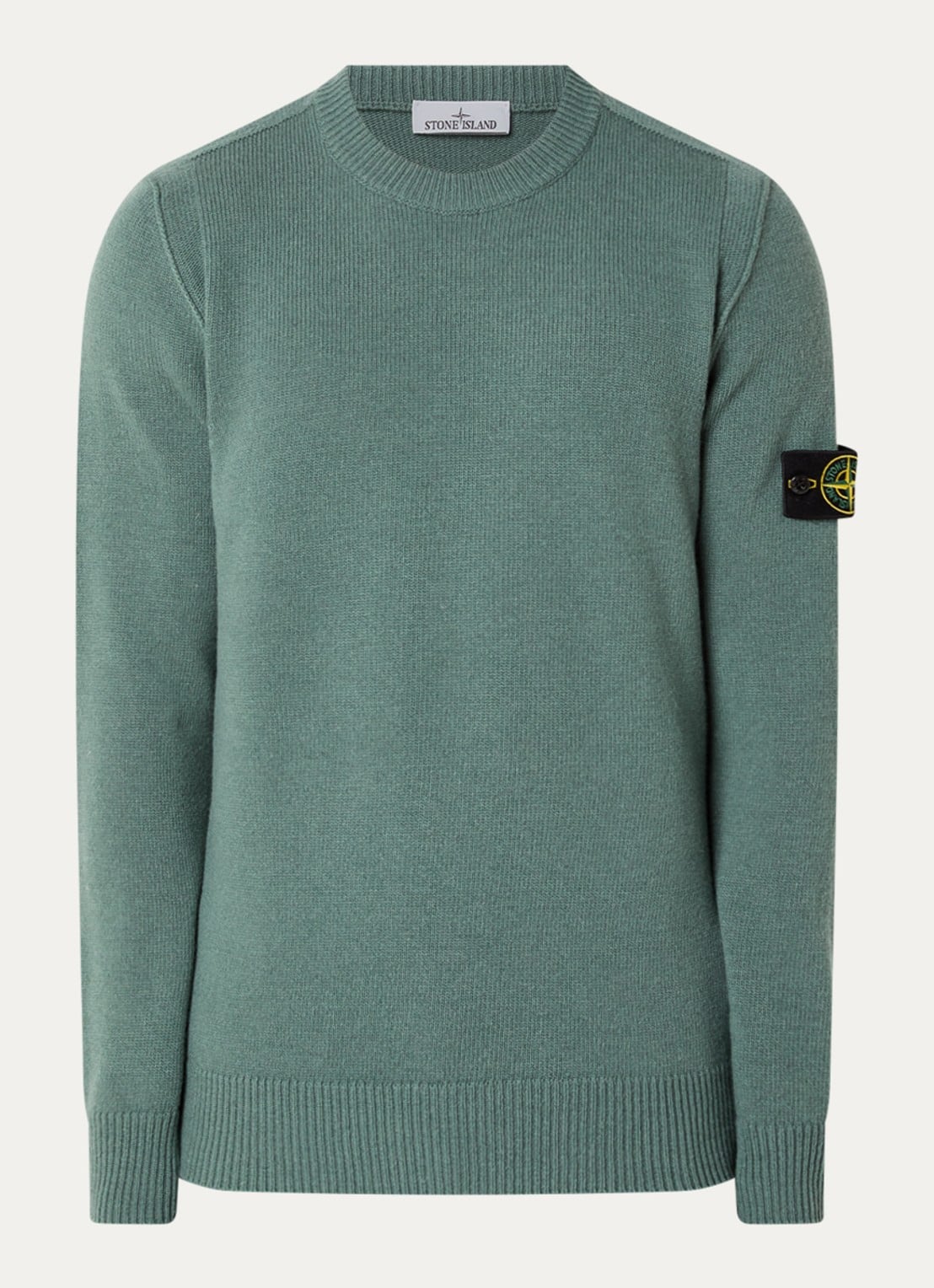 Stone Island S00A3 fijngebreide trui in wolblend met logo - voorkant zeegroen