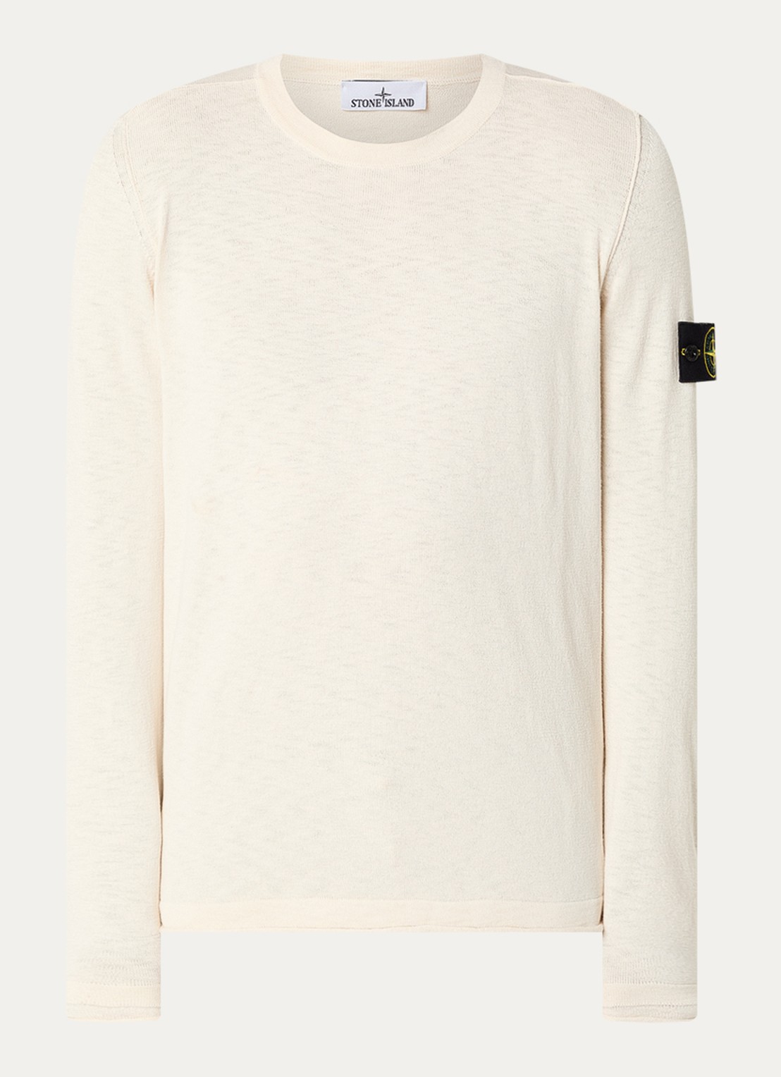 Stone Island S00B0 fijngebreide pullover met logo - voorkant creme