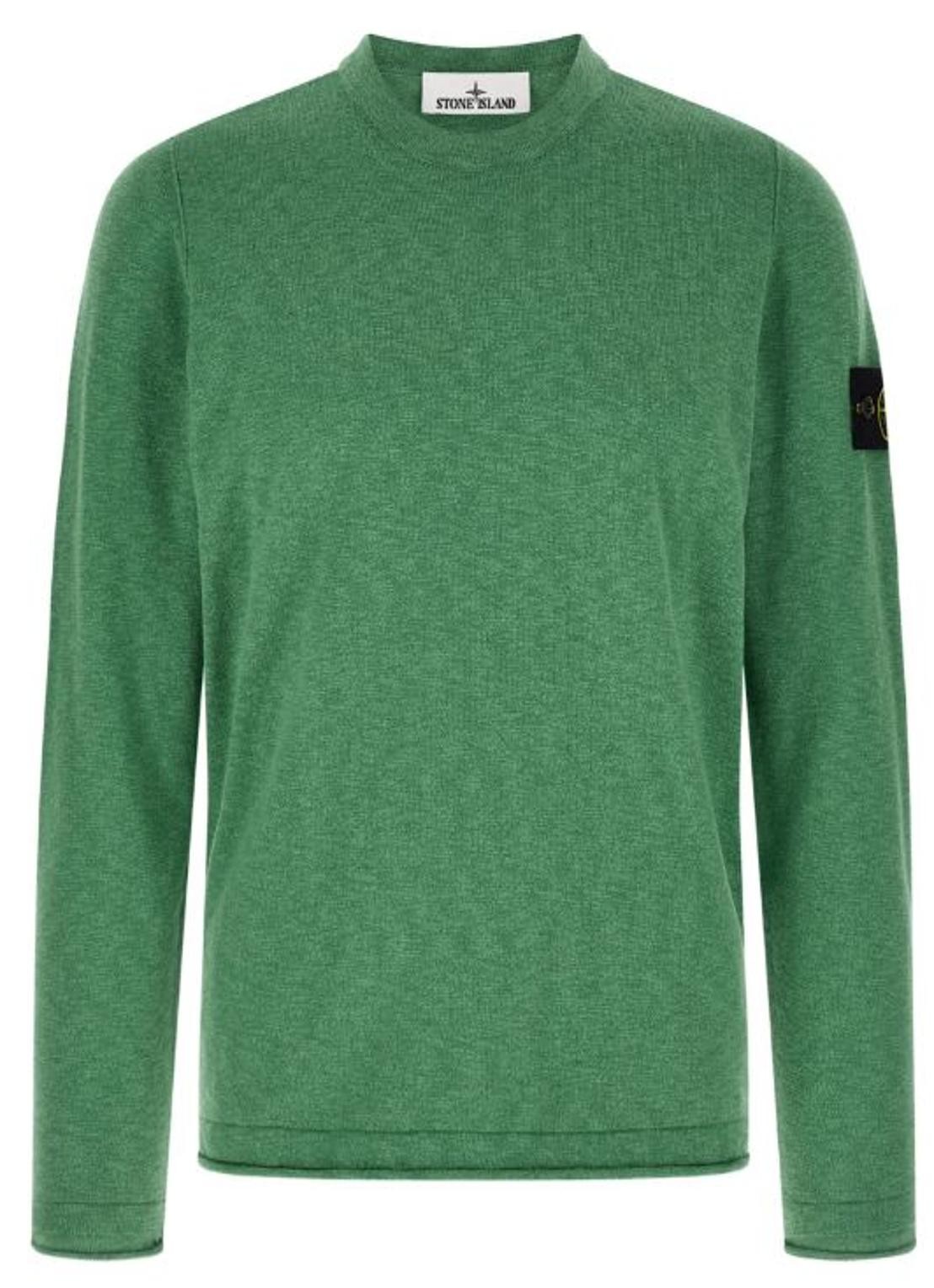 Stone Island S00B0 fijngebreide pullover met logo - voorkant groen