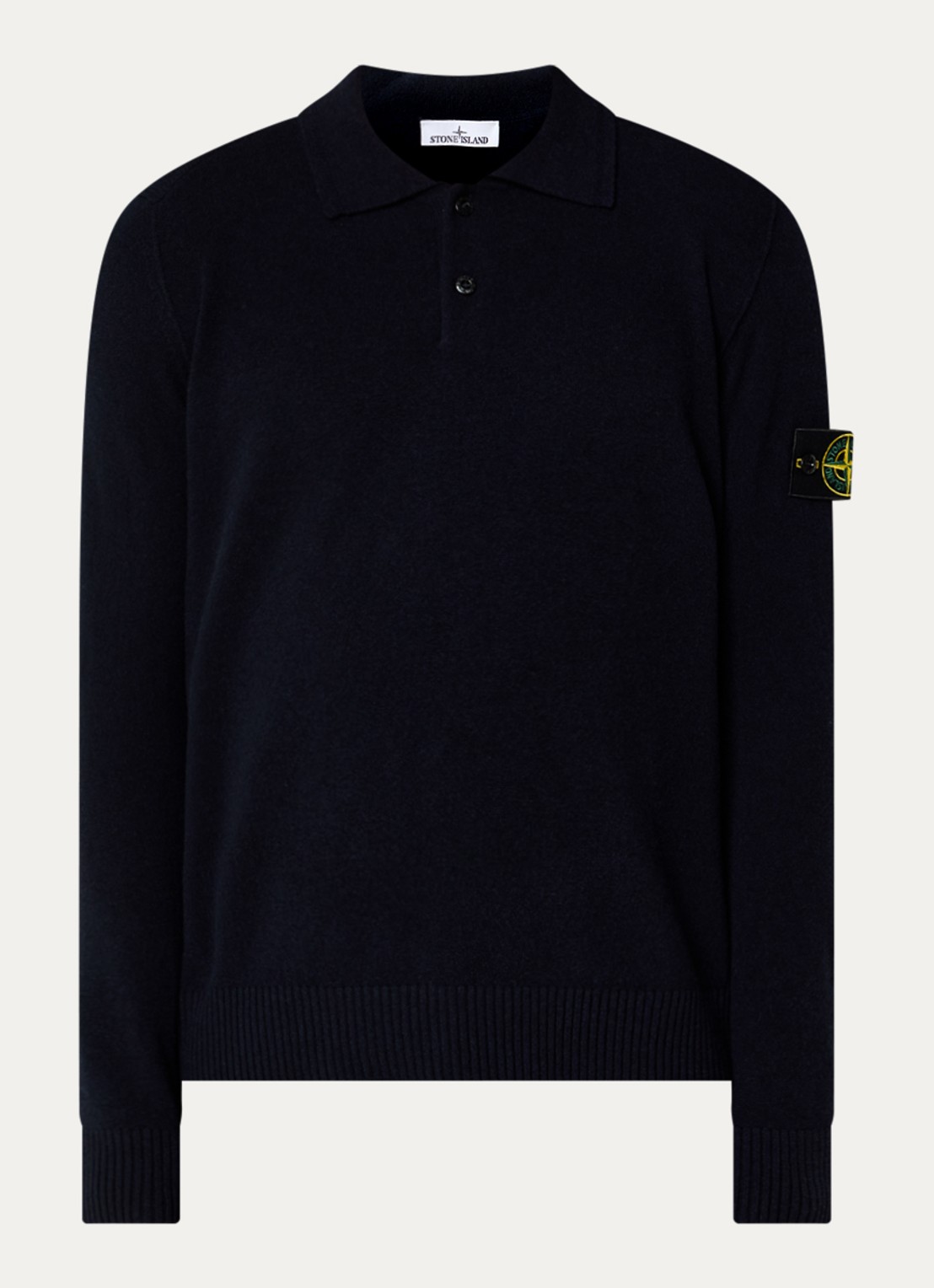 Stone Island S00B4 fijngebreide trui van scheerwol met polokraag - voorkant 4 donkerblauw