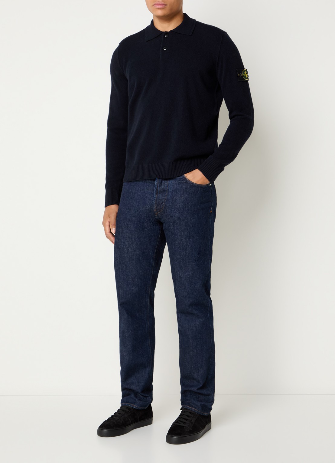 Stone Island S00B4 fijngebreide trui van scheerwol met polokraag - voorkant 5 donkerblauw