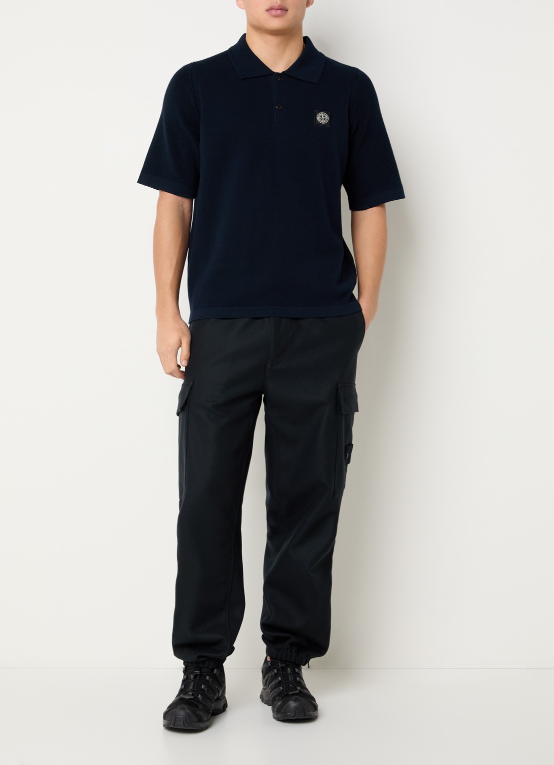 Stone Island S00B5 regular fit polo met logo - voorkant 2 donkerblauw