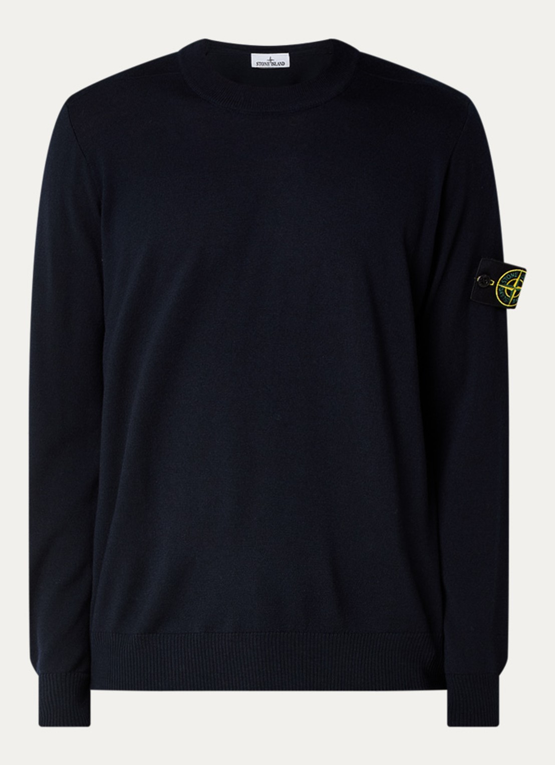 Stone Island S00C4 fijngebreide pullover van scheerwol met logoborduring - voorkant 3 donkerblauw